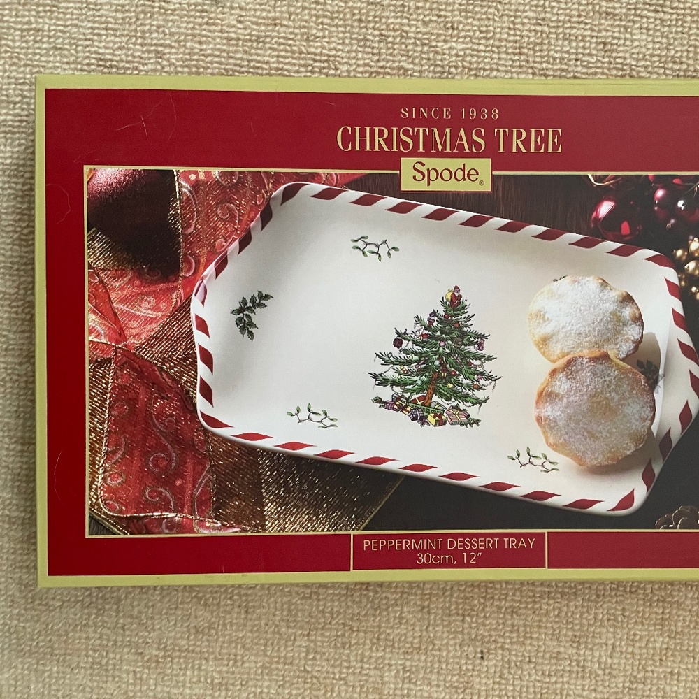 NWT/In Box - Spode Christmas Tree Peppermint Dessert Tray